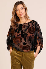 Load image into Gallery viewer, Burnout Bloom Blouse in Black
