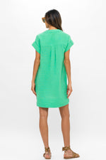 Load image into Gallery viewer, V-Neck Roll Sleeve Mini Dress in Bahama Green
