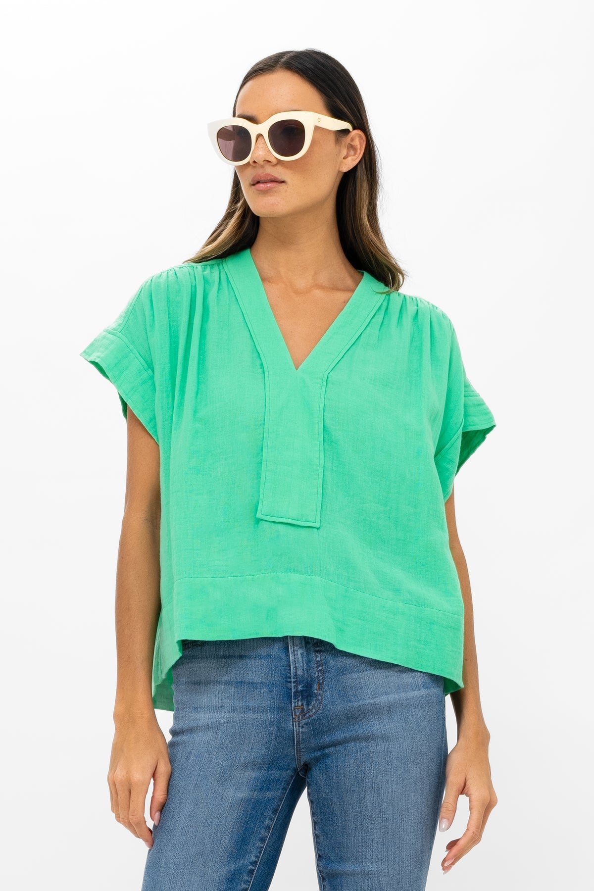 Rolled Sleeve Top in Bahama Green