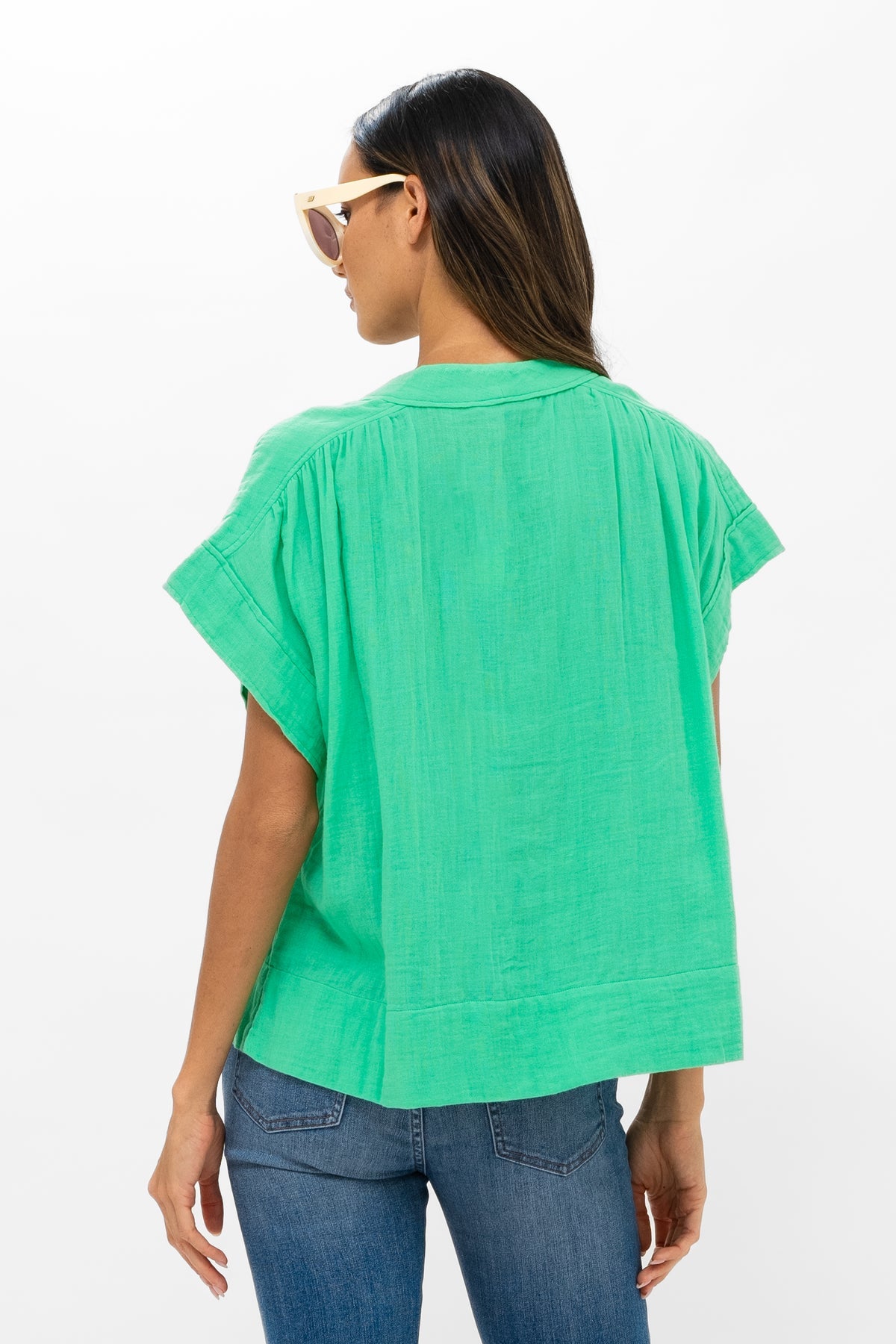 Rolled Sleeve Top in Bahama Green