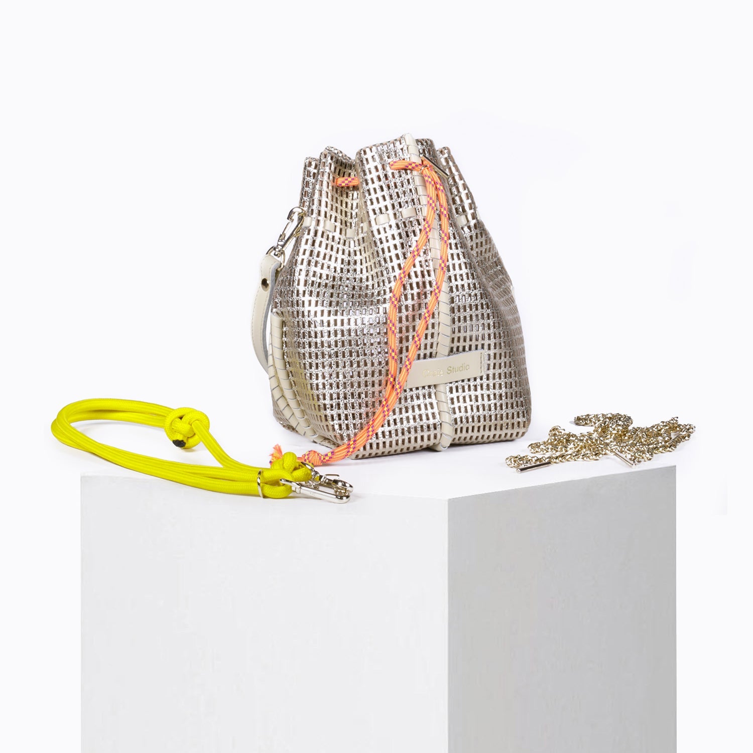 Bibi Perforated Lamb Leather Bag in Gold Metallic