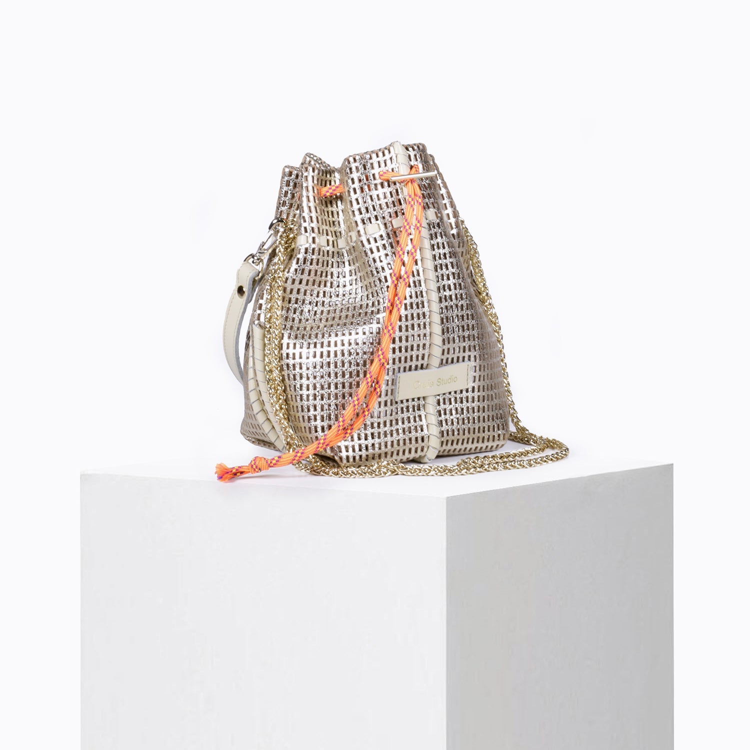 Bibi Perforated Lamb Leather Bag in Gold Metallic
