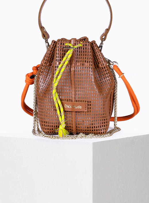 Bibi Perforated Calf Leather Bag in Tan