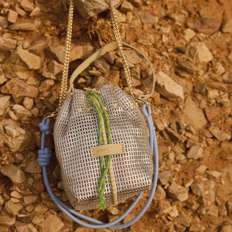 Bibi Perforated Lamb Leather Bag in Silver