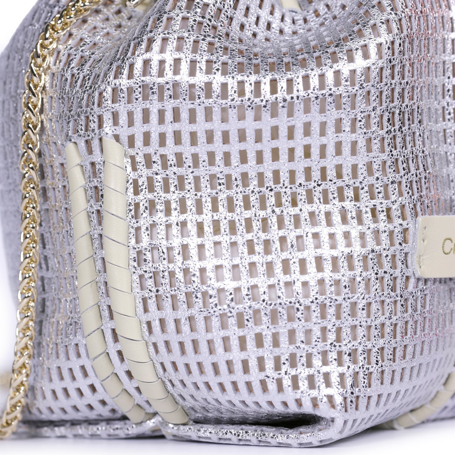 Bibi Perforated Lamb Leather Bag in Silver