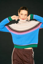 Load image into Gallery viewer, Block Fairisle Tweed Roll Collar Sweater in Light Rose/Multi
