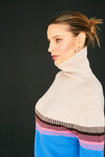 Load image into Gallery viewer, Block Fairisle Tweed Roll Collar Sweater in Light Rose/Multi
