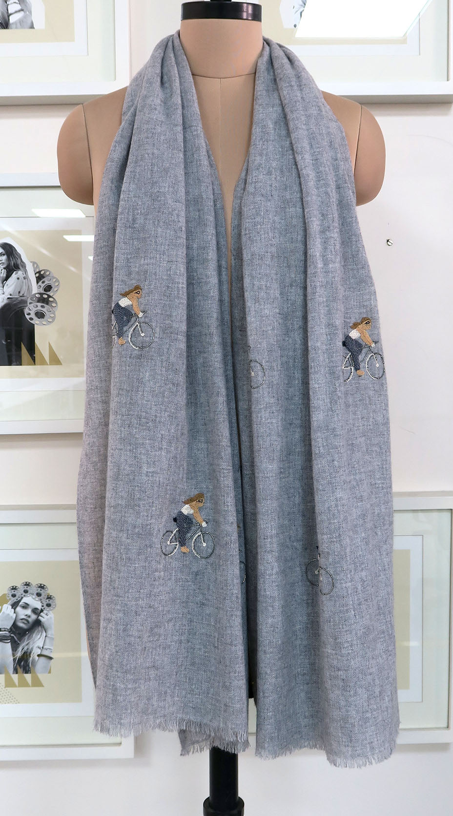 Bicycle Motif Scarf in Light Grey