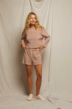 Load image into Gallery viewer, Cami Loop Terry Stripe Long Sleeve in Poppy/Chocolate Stripe

