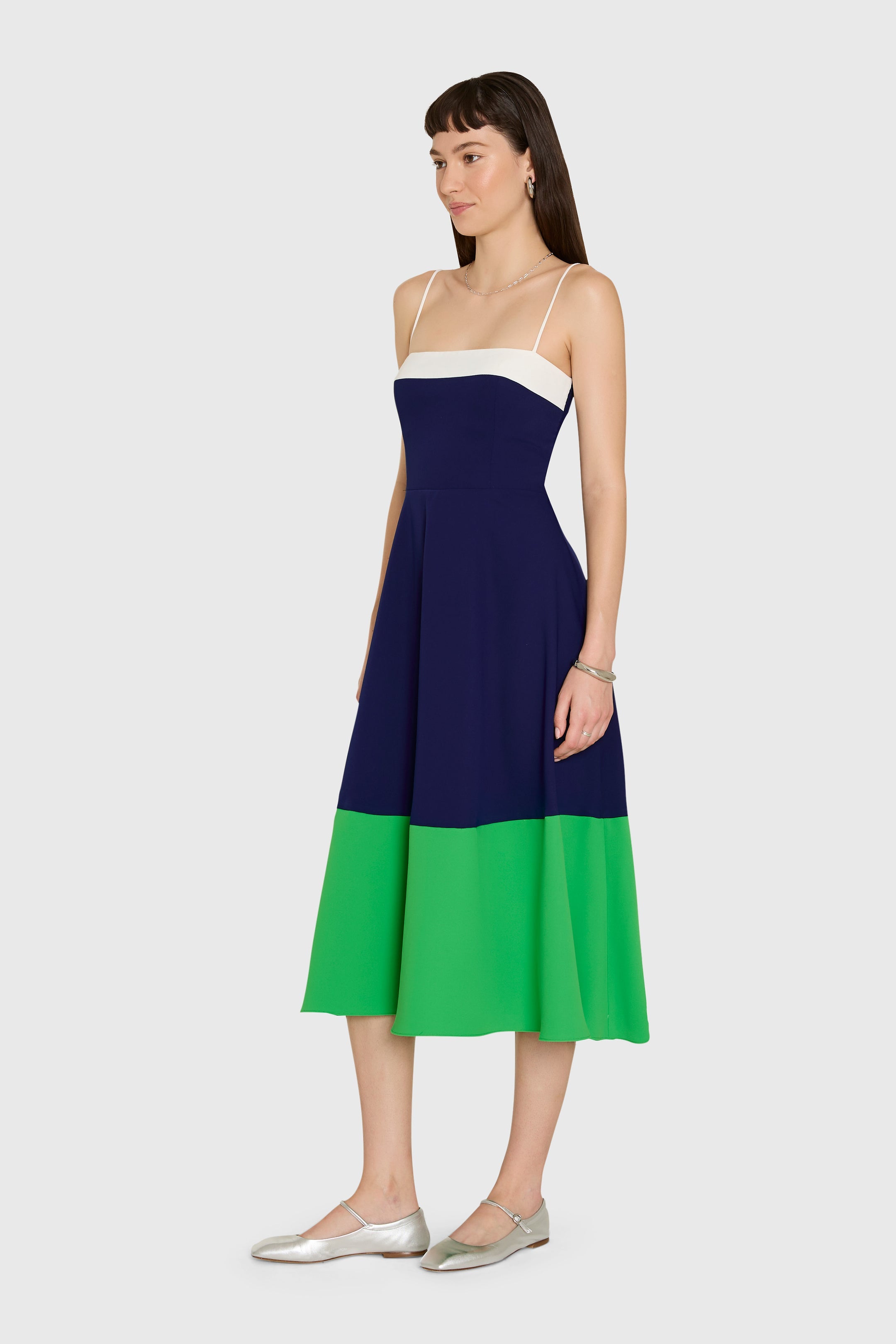 Tammy Midi Dress in Ivory/Navy/Grass – Mint Julep