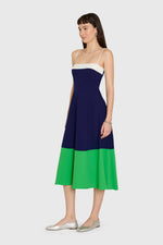 Load image into Gallery viewer, Tammy Midi Dress in Ivory/Navy/Grass
