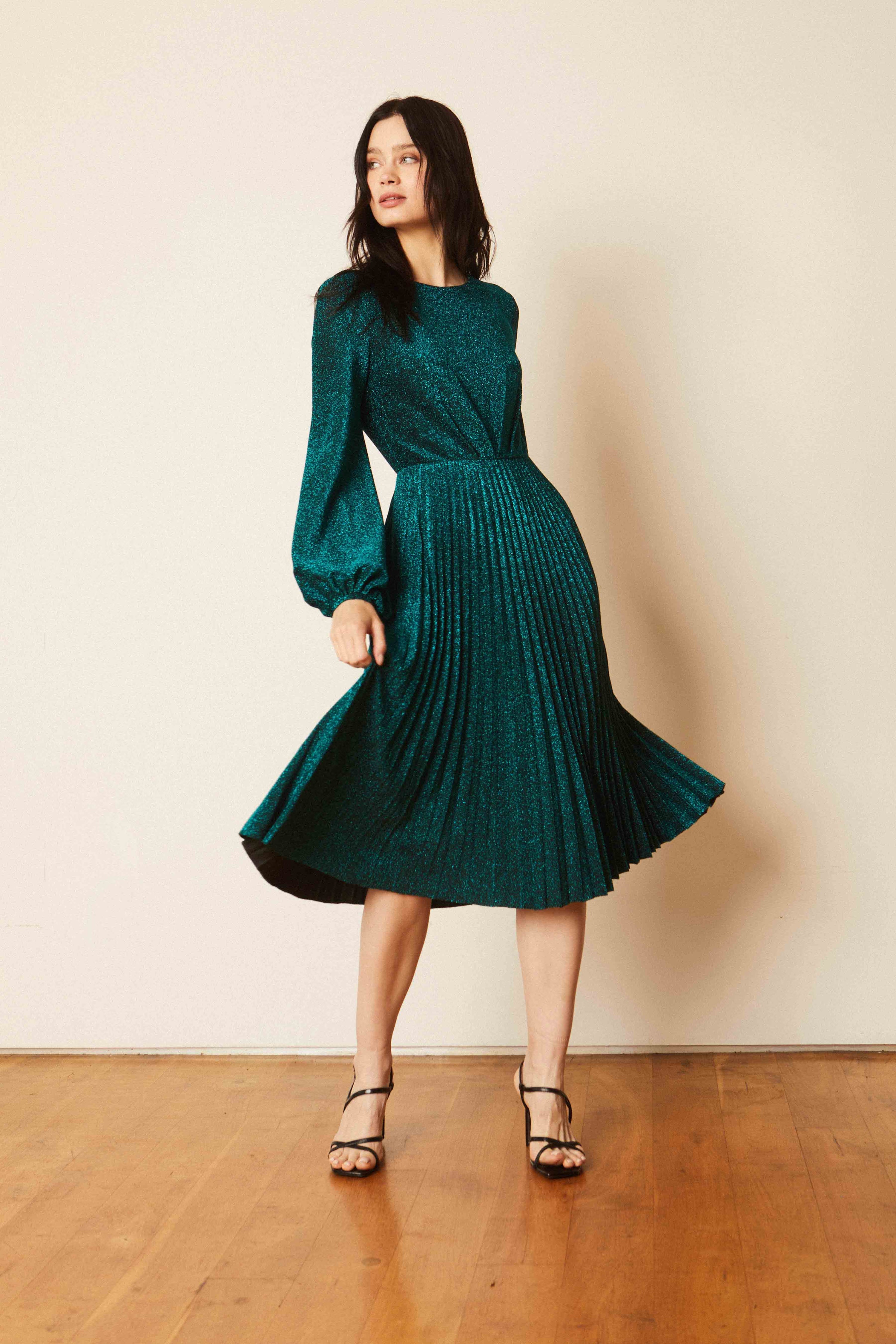 Beatrice Lurex Dress in Emerald