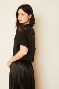 Gabrielle Sparkle Scallop Top in Black