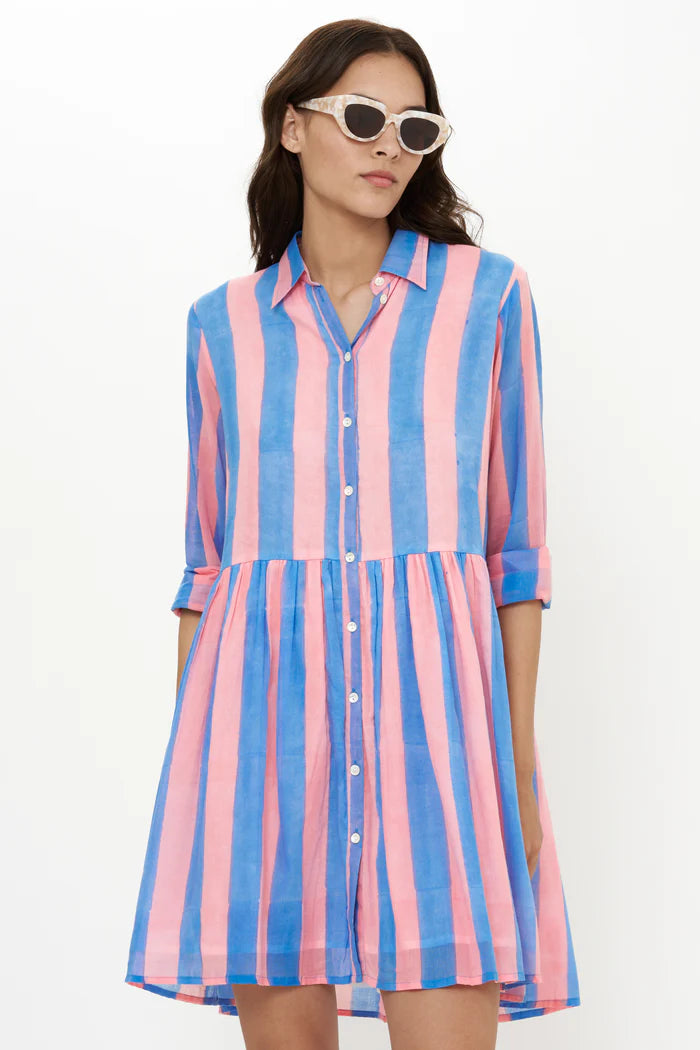 Long Sleeve Shirt Dress Mini in Cabana Pink