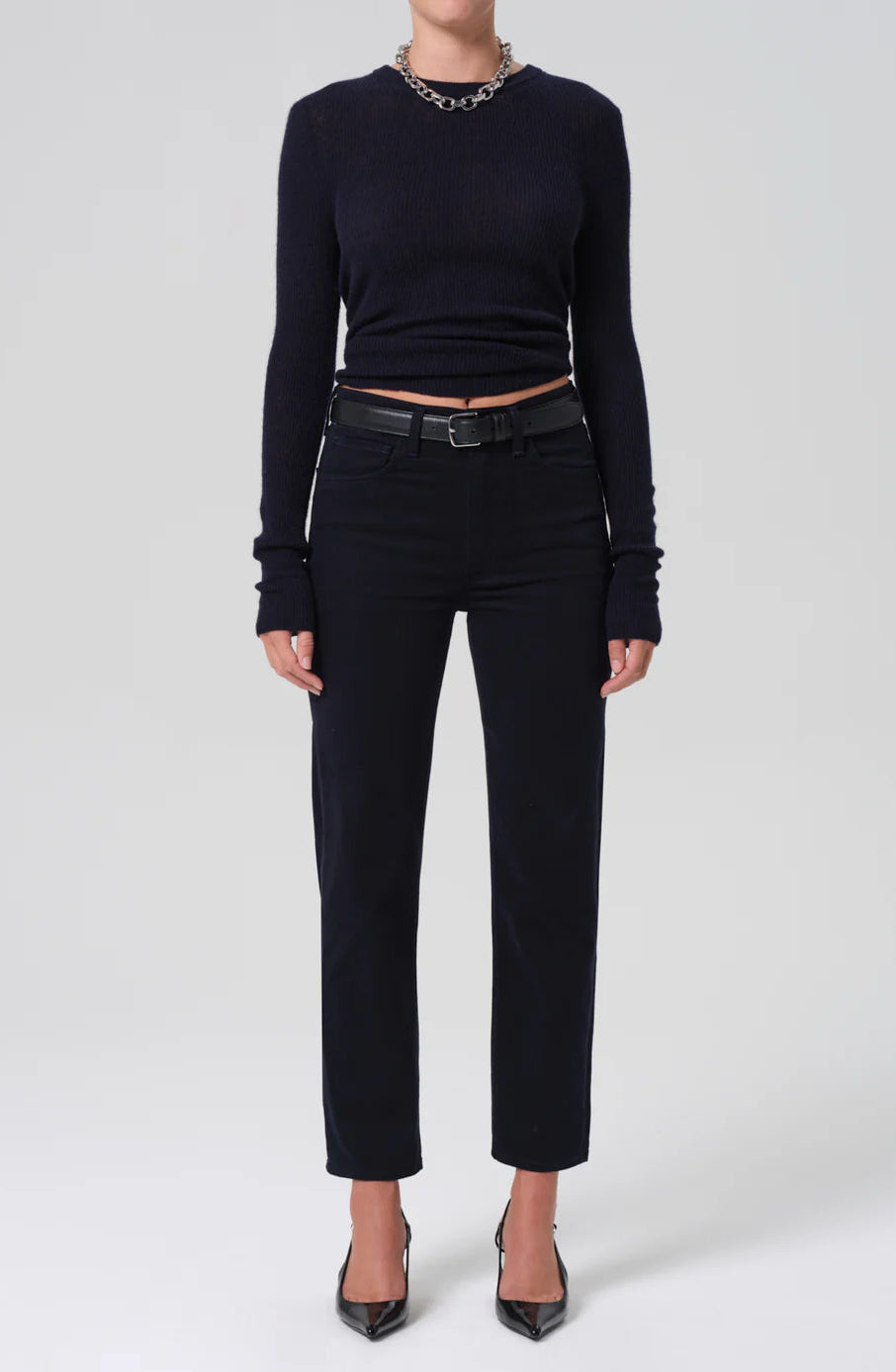 Caia High Rise Straight Clean Hem in Navy