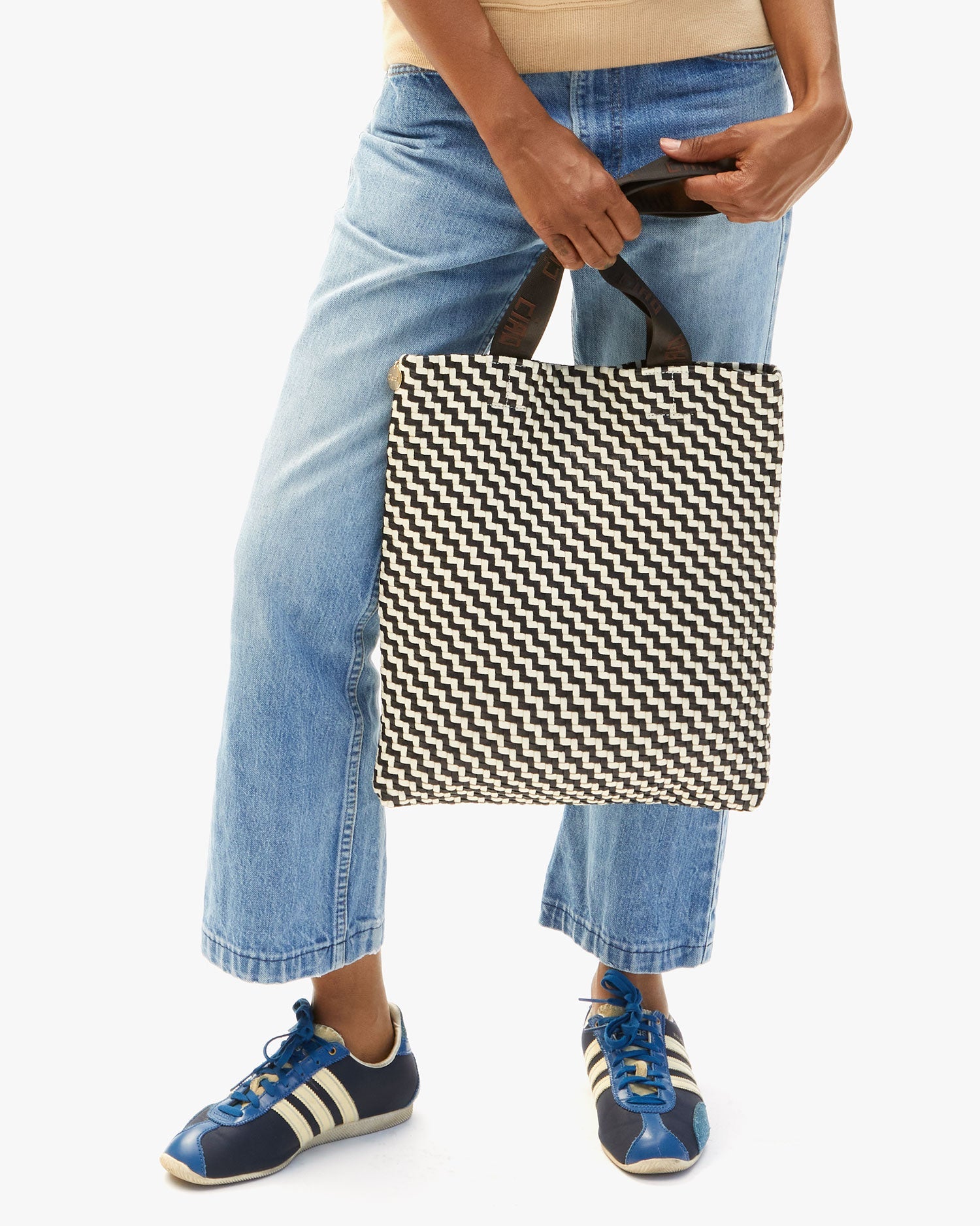 Carryall Tote in Black & Cream Woven Zig-Zag