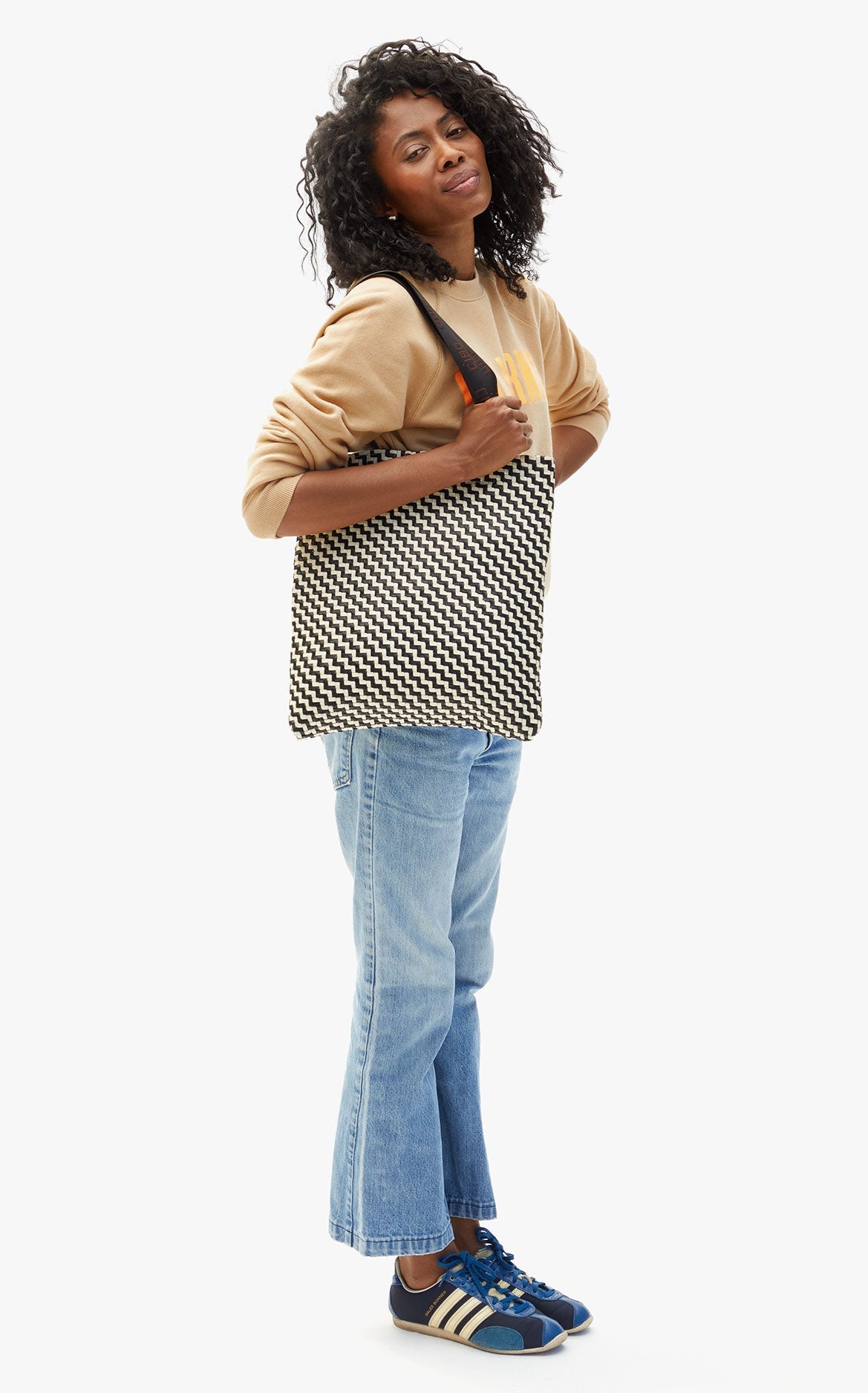 Carryall Tote in Black & Cream Woven Zig-Zag