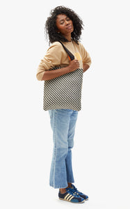 Carryall Tote in Black & Cream Woven Zig-Zag