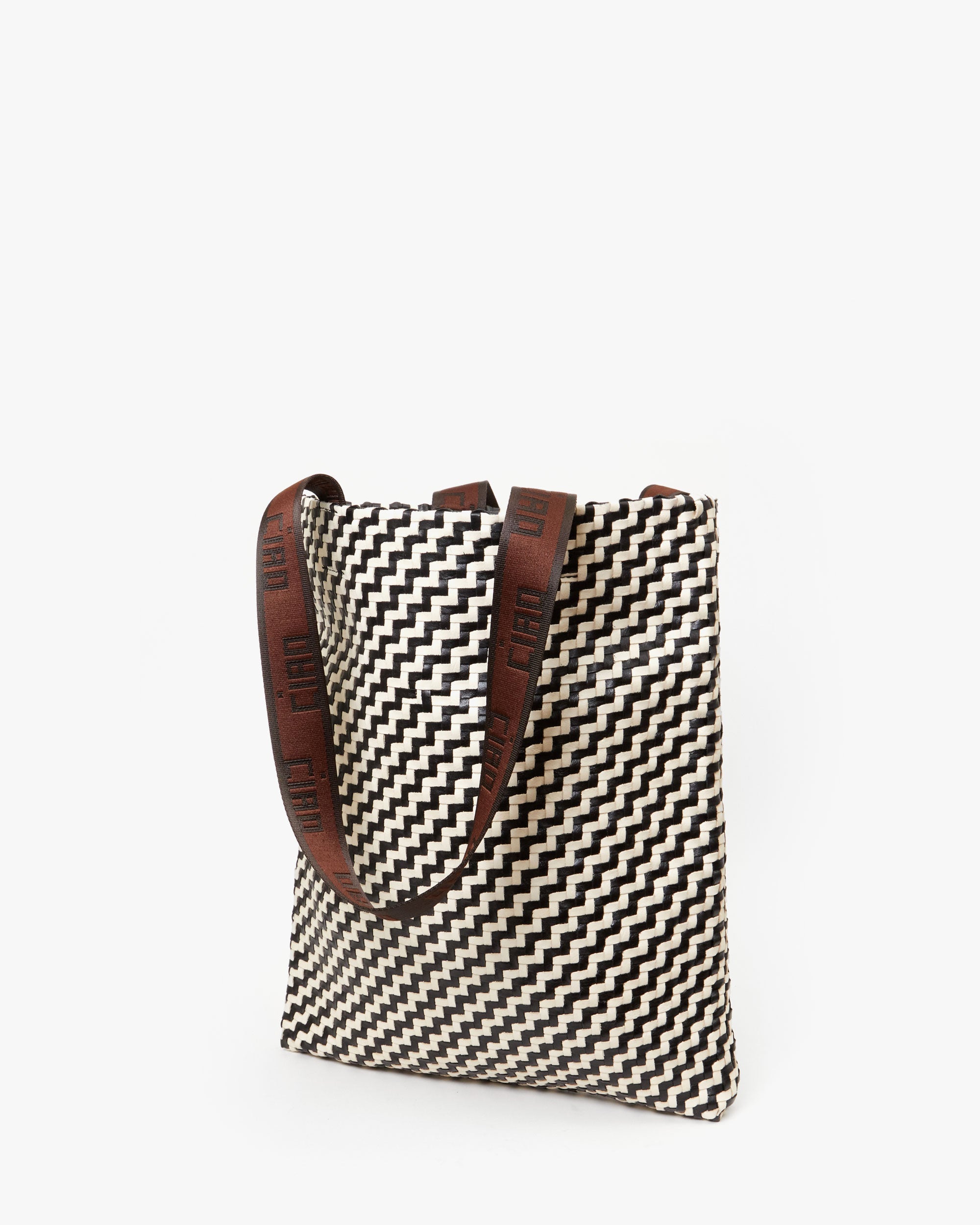 Carryall Tote in Black & Cream Woven Zig-Zag