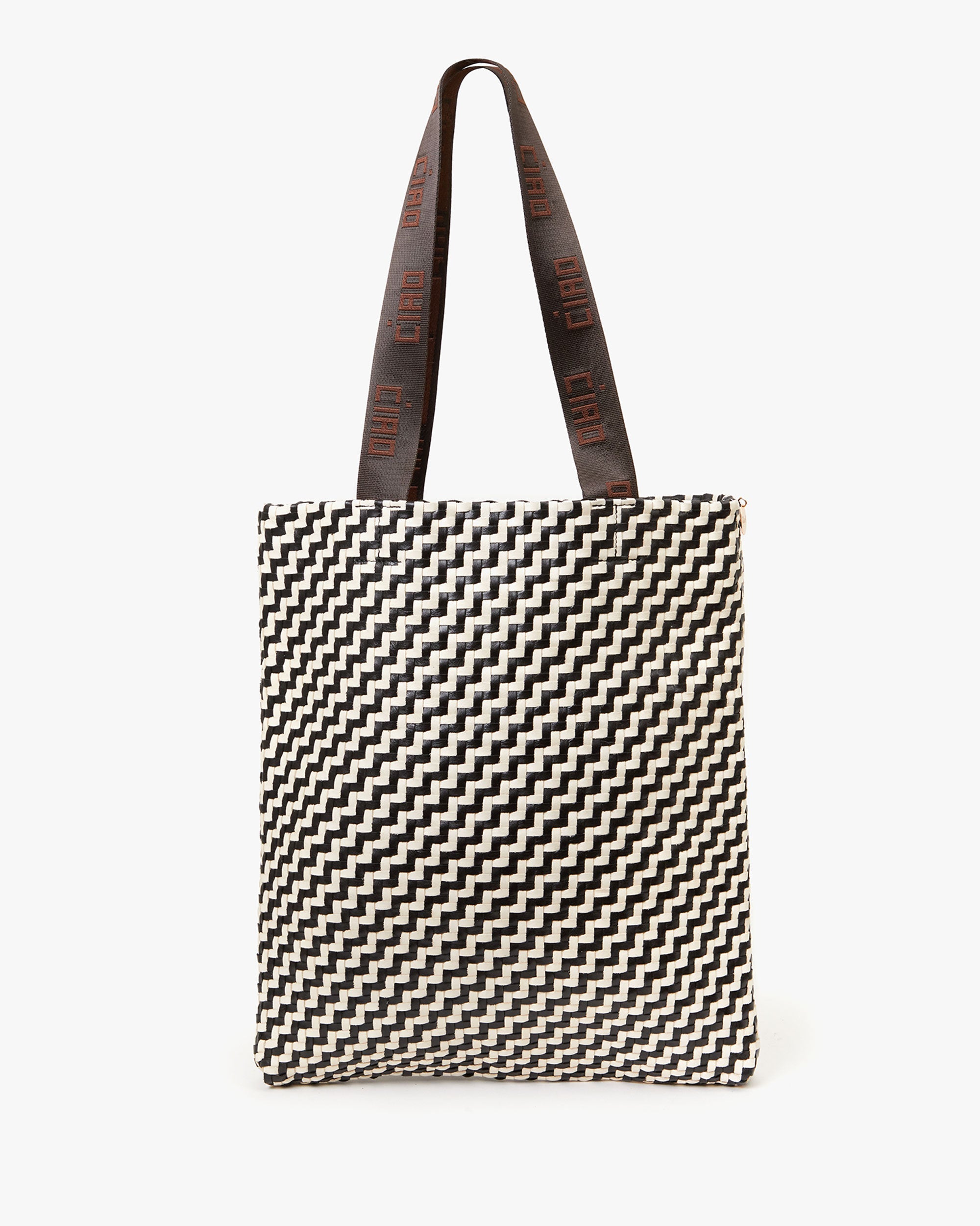 Carryall Tote in Black & Cream Woven Zig-Zag