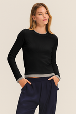 Load image into Gallery viewer, Novato Long Sleeve Double Trim Top in Black/Heather
