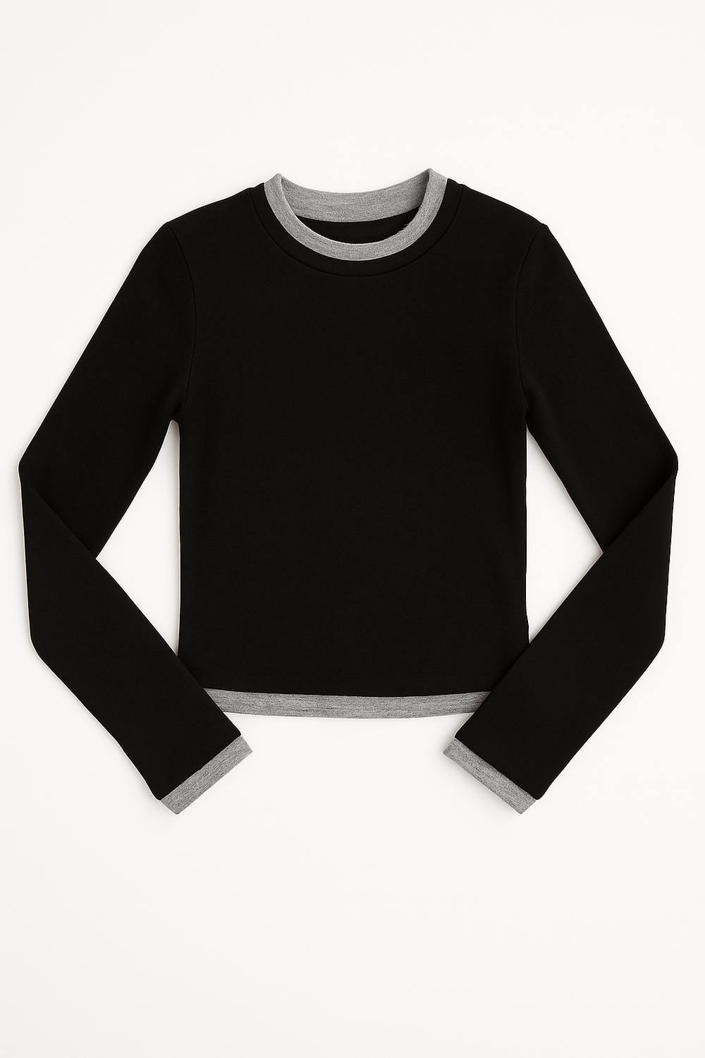 Novato Long Sleeve Double Trim Top in Black/Heather