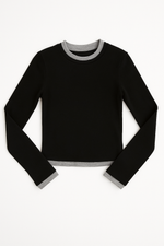 Load image into Gallery viewer, Novato Long Sleeve Double Trim Top in Black/Heather
