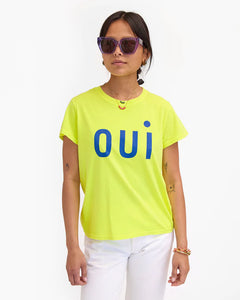 Oui Classic Tee in Neon Yellow with Cobalt Script