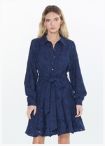 Load image into Gallery viewer, Serane Eyelet Embroidery Shirt Dress in Navy
