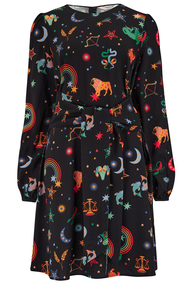 Oksana Mini Dress in Rainbow Zodiac in Black