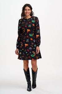 Oksana Mini Dress in Rainbow Zodiac in Black