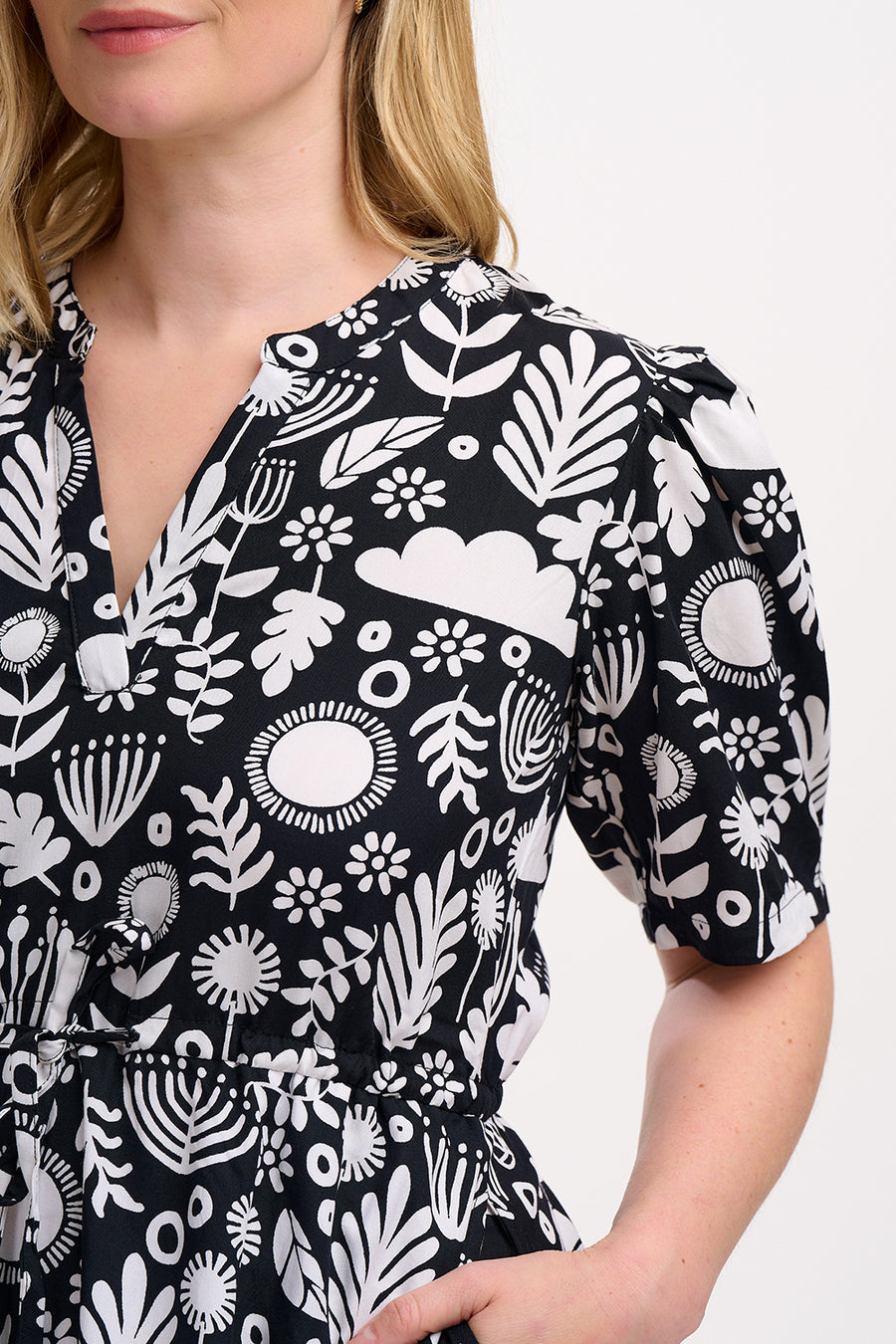 Sabine Mini Shirt Dress in Monochrome Folk Floral