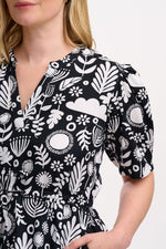 Load image into Gallery viewer, Sabine Mini Shirt Dress in Monochrome Folk Floral
