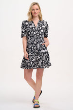 Load image into Gallery viewer, Sabine Mini Shirt Dress in Monochrome Folk Floral
