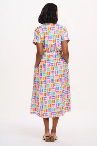 Leigh Midi Shirt Dress in Off White Curved Geometric