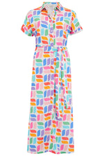Load image into Gallery viewer, Leigh Midi Shirt Dress in Off White Curved Geometric
