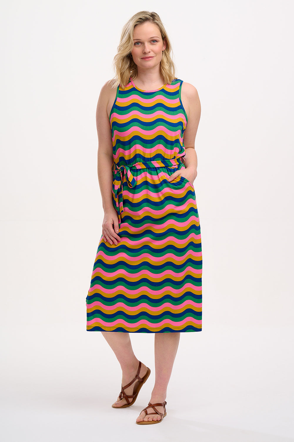Rory Jersey Midi Dress in Rainbow Waves