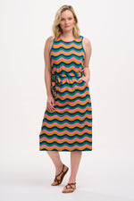 Load image into Gallery viewer, Rory Jersey Midi Dress in Rainbow Waves
