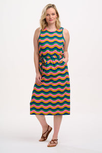 Rory Jersey Midi Dress in Rainbow Waves