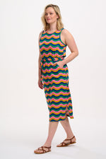 Load image into Gallery viewer, Rory Jersey Midi Dress in Rainbow Waves
