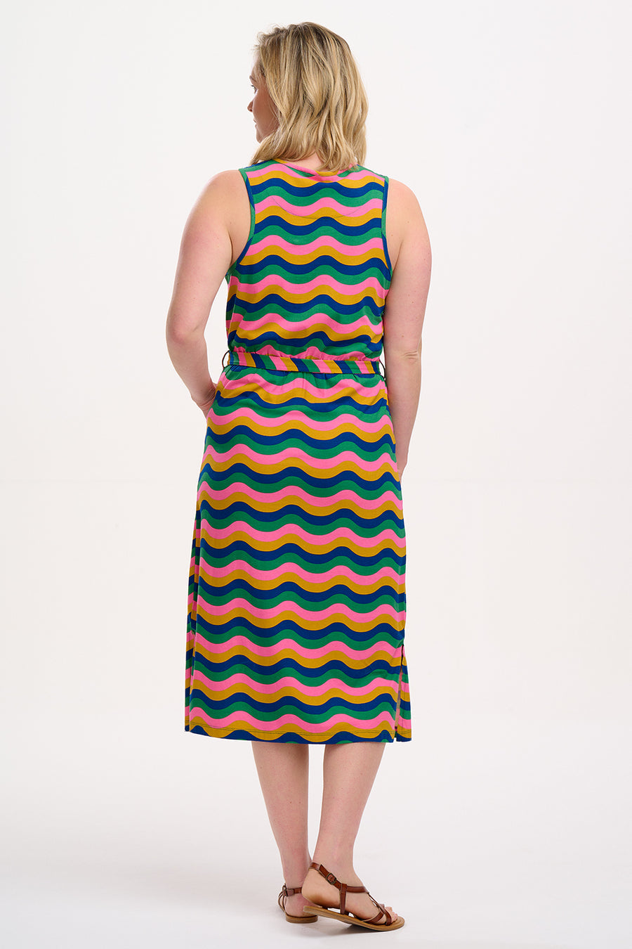 Rory Jersey Midi Dress in Rainbow Waves