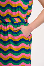 Load image into Gallery viewer, Rory Jersey Midi Dress in Rainbow Waves
