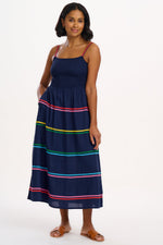 Load image into Gallery viewer, Penrose Shirred Sundress in Navy Ric Rac
