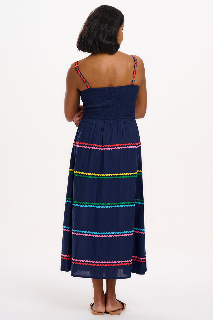 Penrose Shirred Sundress in Navy Ric Rac