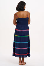 Load image into Gallery viewer, Penrose Shirred Sundress in Navy Ric Rac
