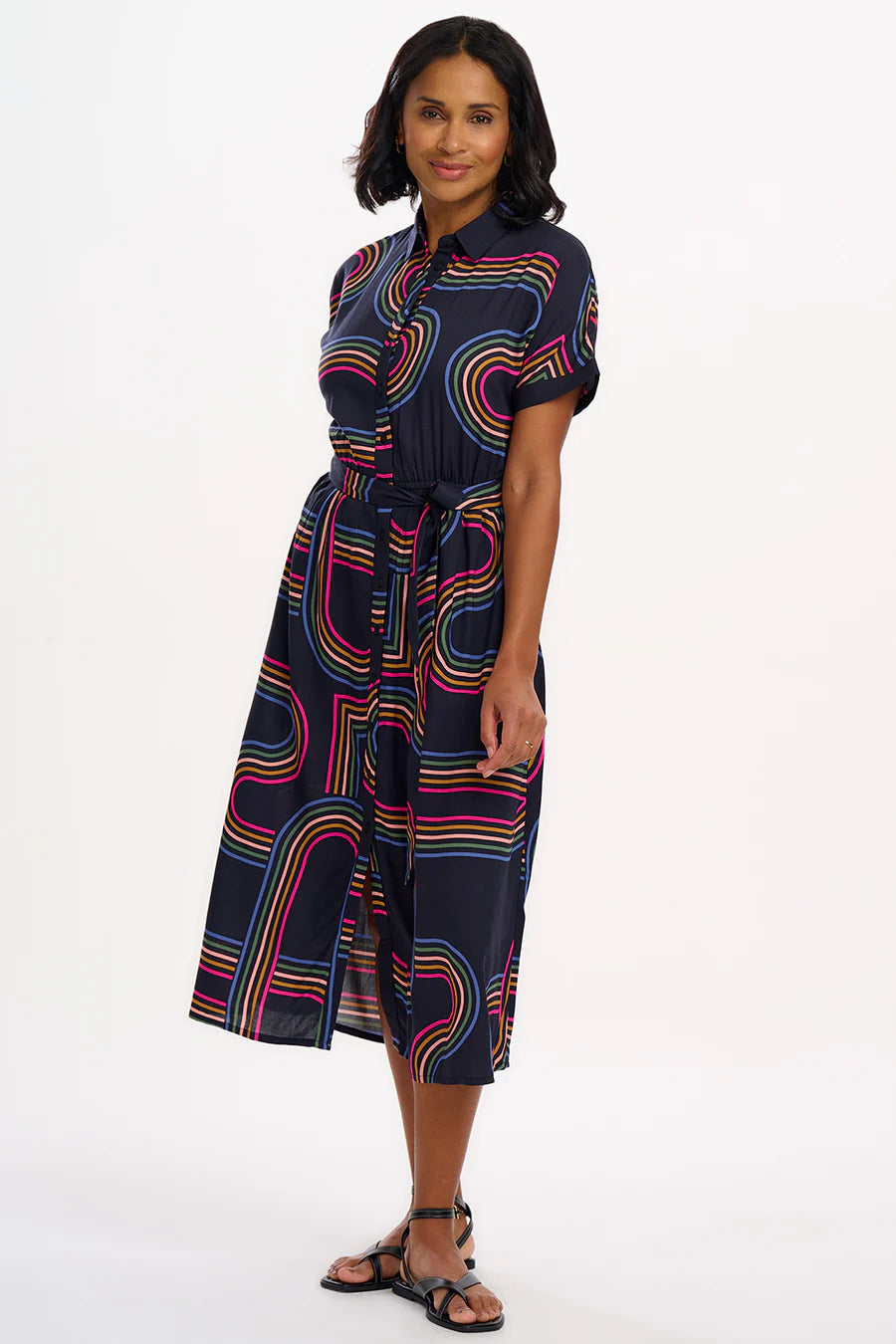 Leigh Midi Shirt Dress in Black Retro Racer