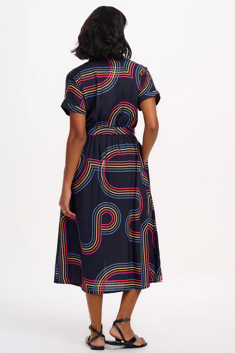 Leigh Midi Shirt Dress in Black Retro Racer