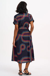 Leigh Midi Shirt Dress in Black Retro Racer