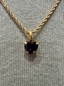 Rope Chain Heart Charm Necklace in Amethyst