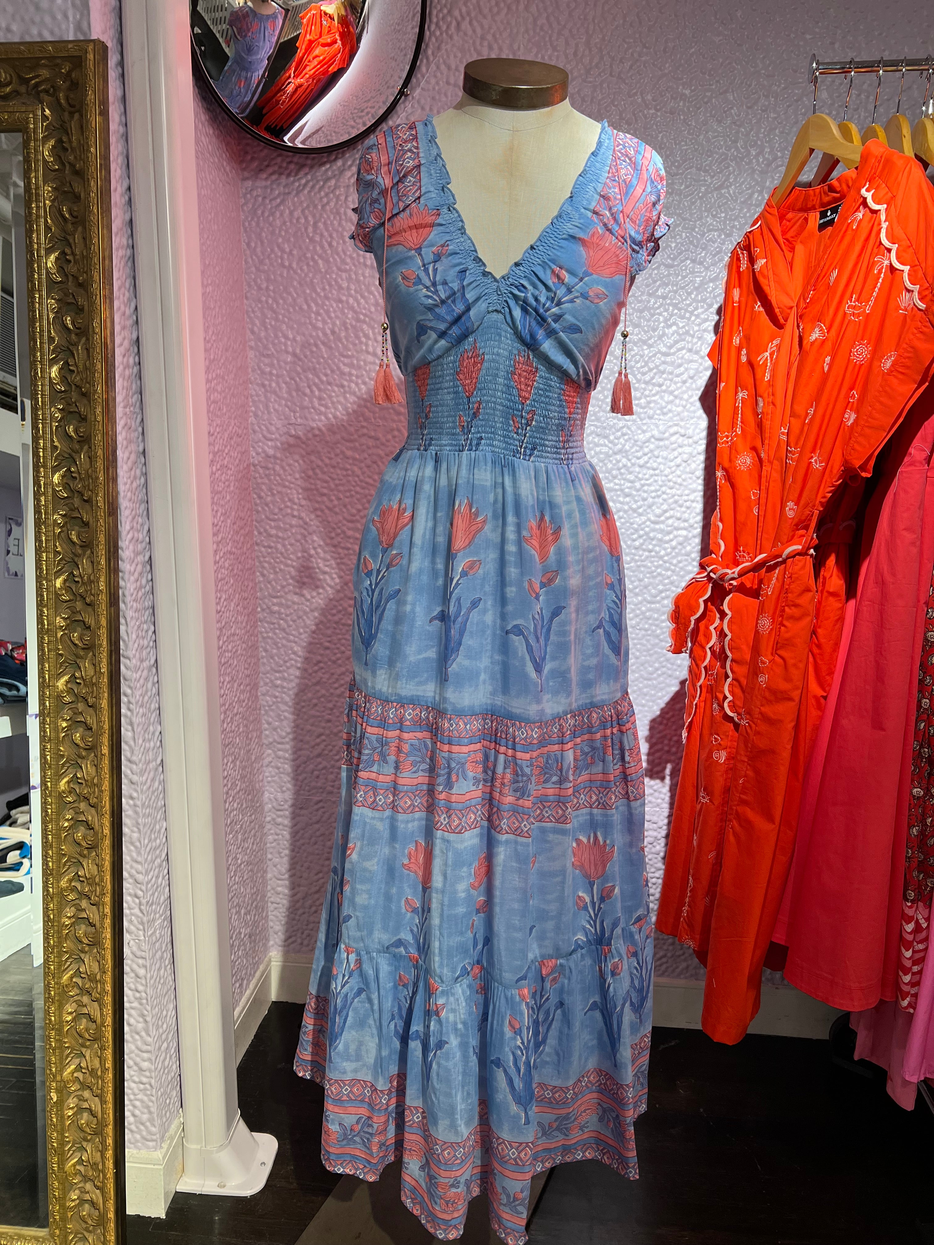 Caroline Maxi Dress in Turquoise Tulip